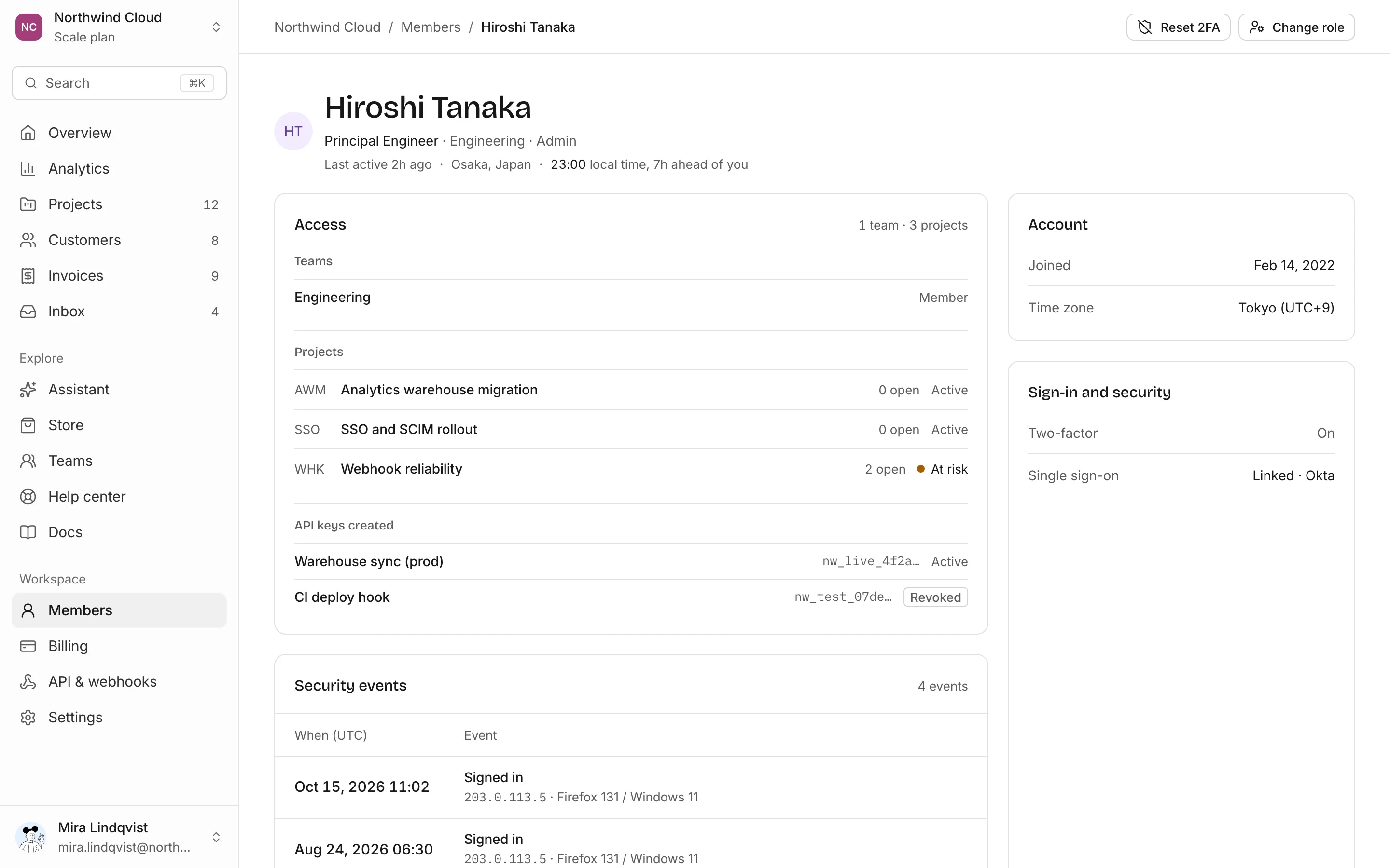 User detail, light mode