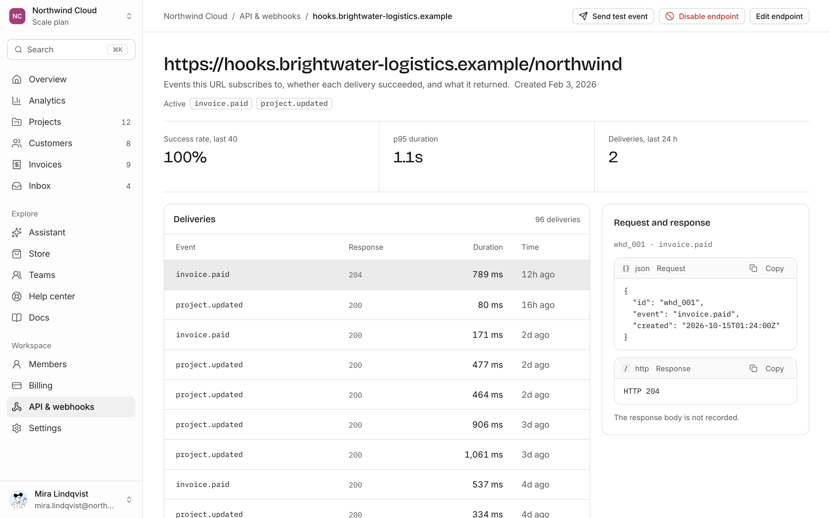 Webhook endpoint, light mode