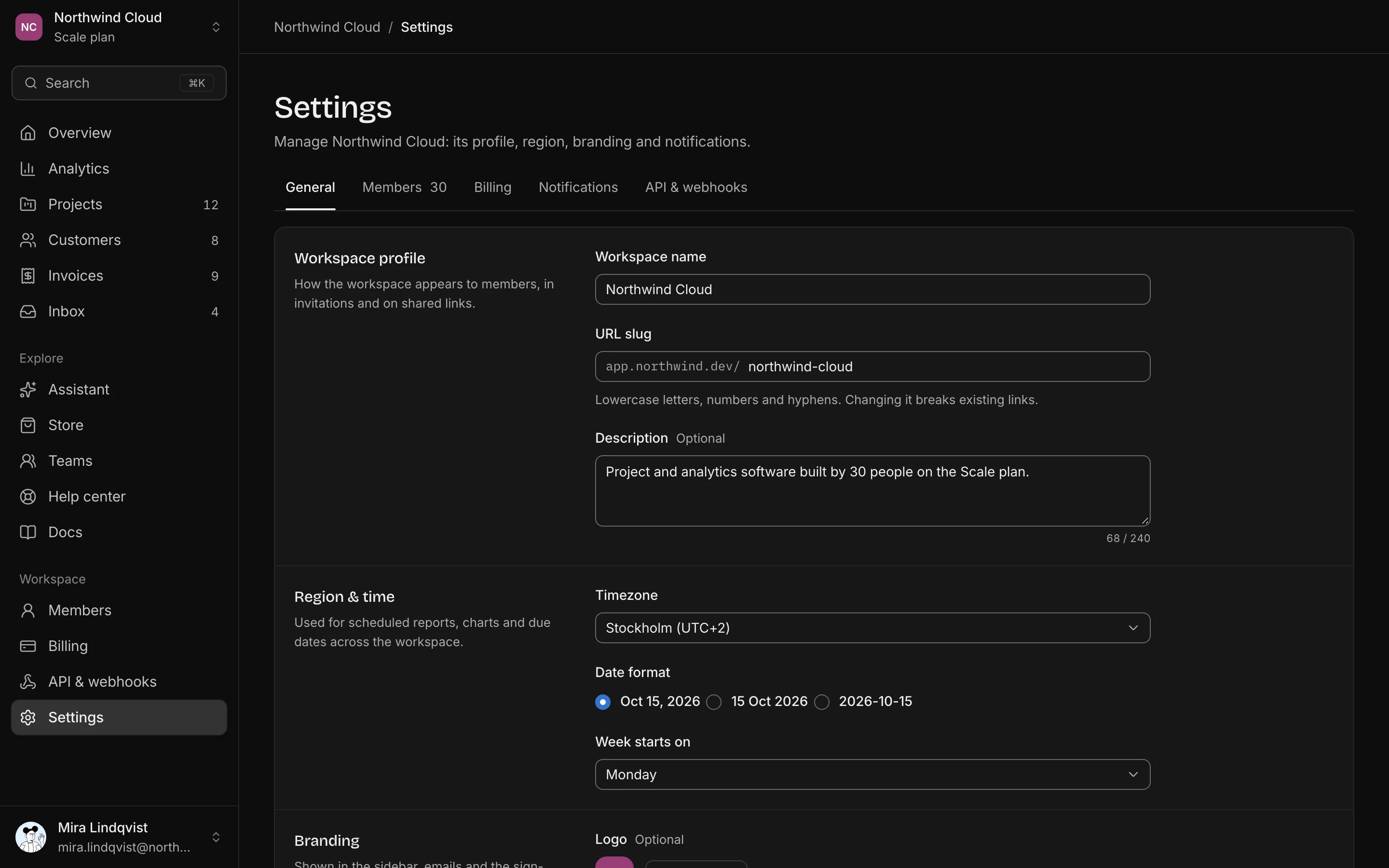 Workspace settings, dark mode