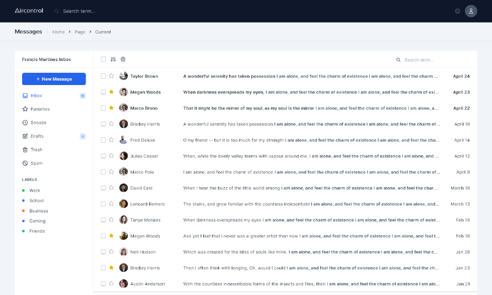 Inbox full width