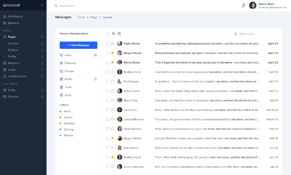 Inbox with sidebar