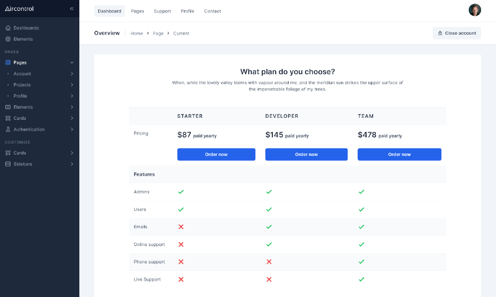 Pricing Table