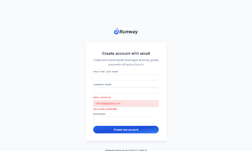 Account with email validation