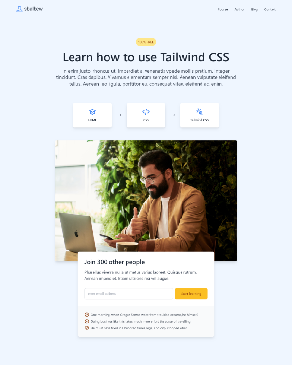 Premium landing page for courses made in Tailwind CSS